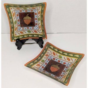 Autumn Fall Acorn Square Bowls Set of 2 COTTONWOOD HOME Size 5" x 5" Decorative